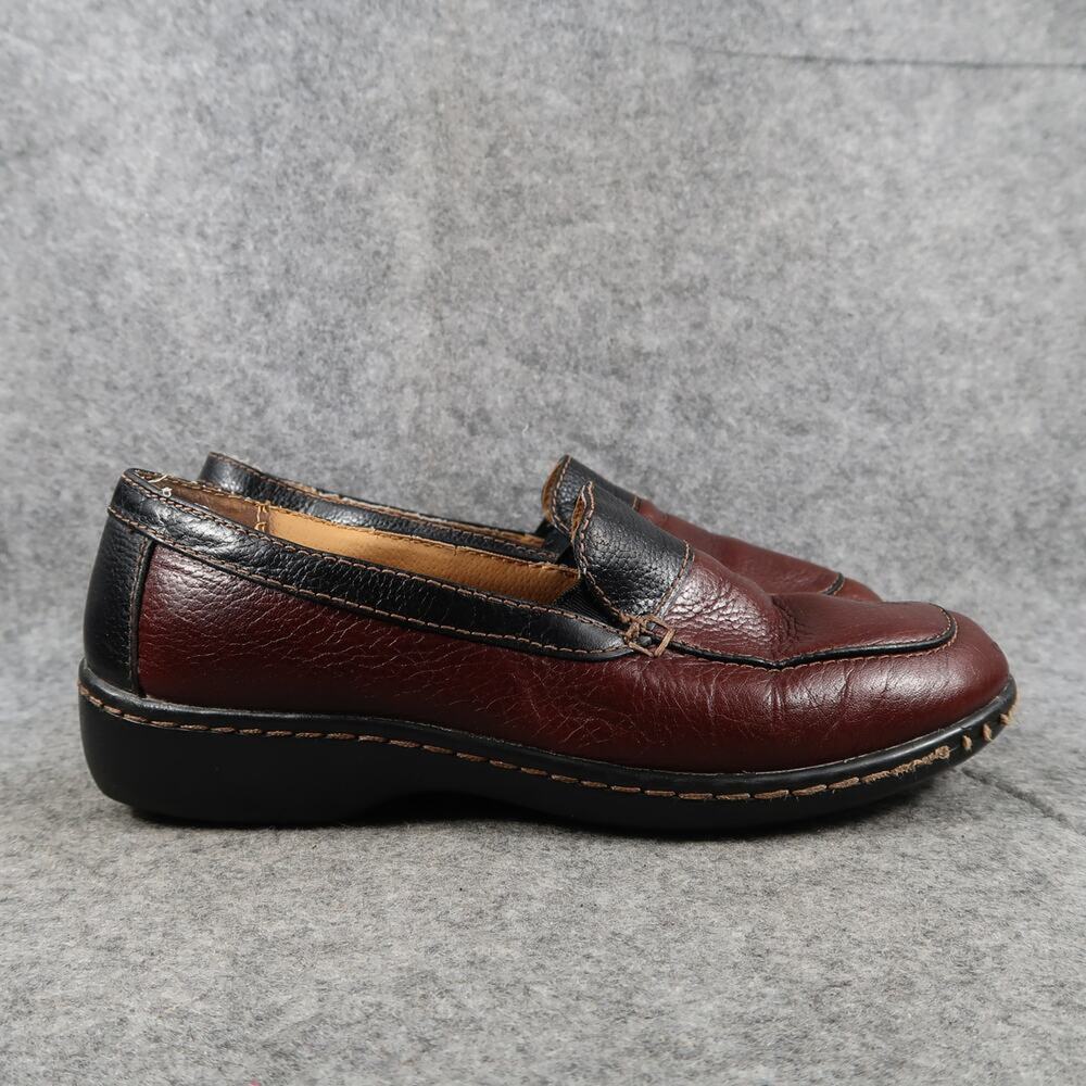 GNW Shoes Womens 8.5 Loafer Slip On Leather Casual Comfort Brown Black Linden